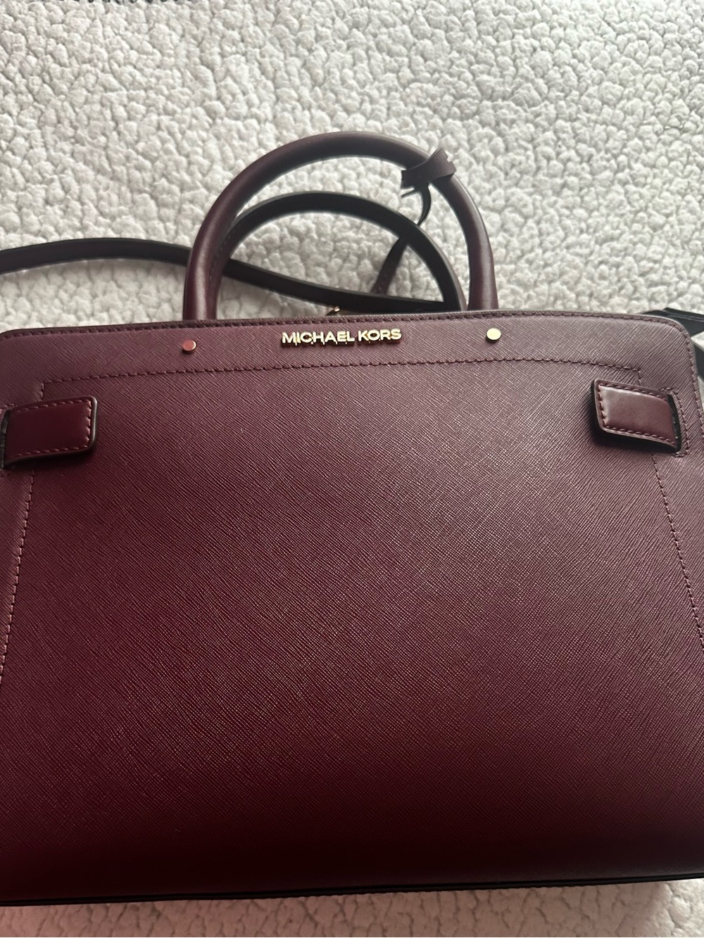 Michael Kors Wine Saffiano Leather Tote with Gold Hardware
